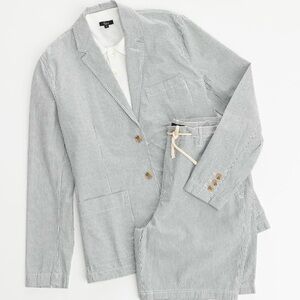 Rails Sorrento Blazer Seersucker Light Gray White Striped Large Resort Preppy